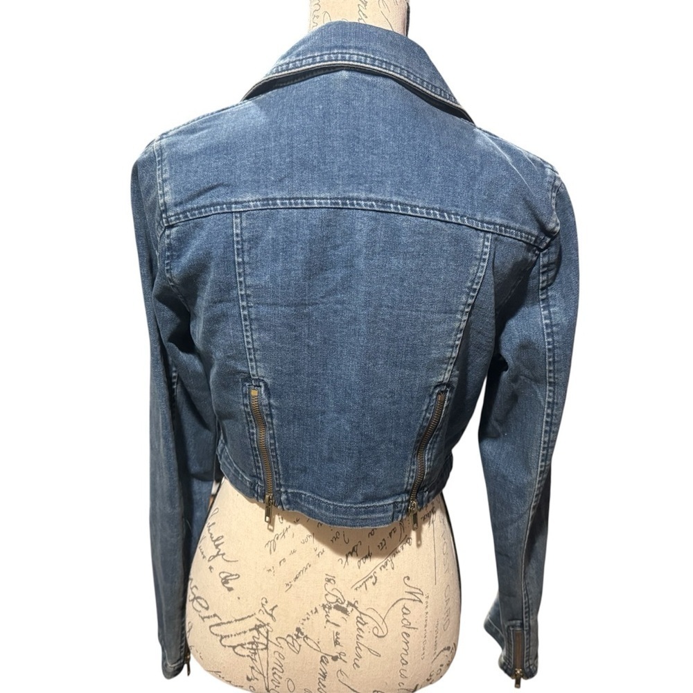 Free People Denim Cropped Moto Jacket Women’s Size Small - Picture 4 of 12